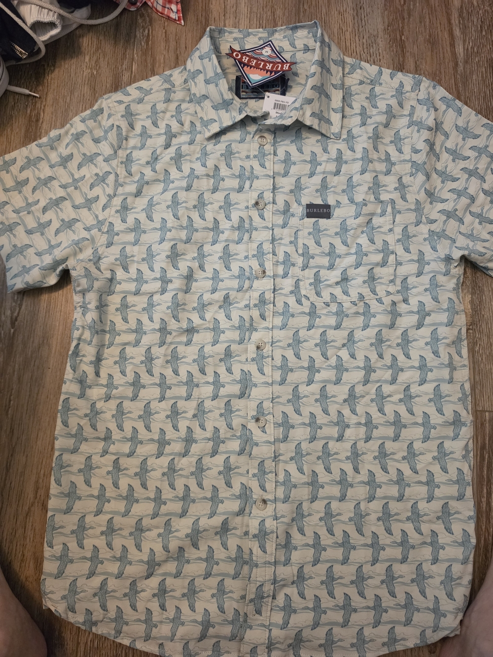BURLEBO Light Blue & Cream Short-Sleeve Button-Down Shirt with Bird Print